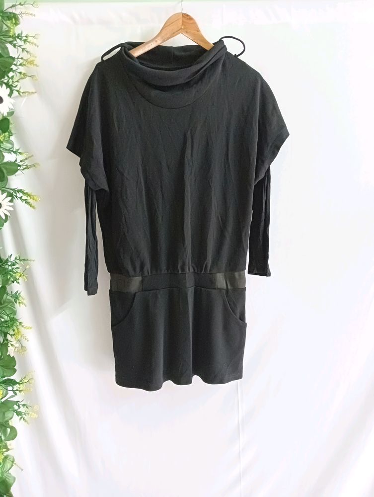 Cocktail Black Slip Dress With Long Sleeve