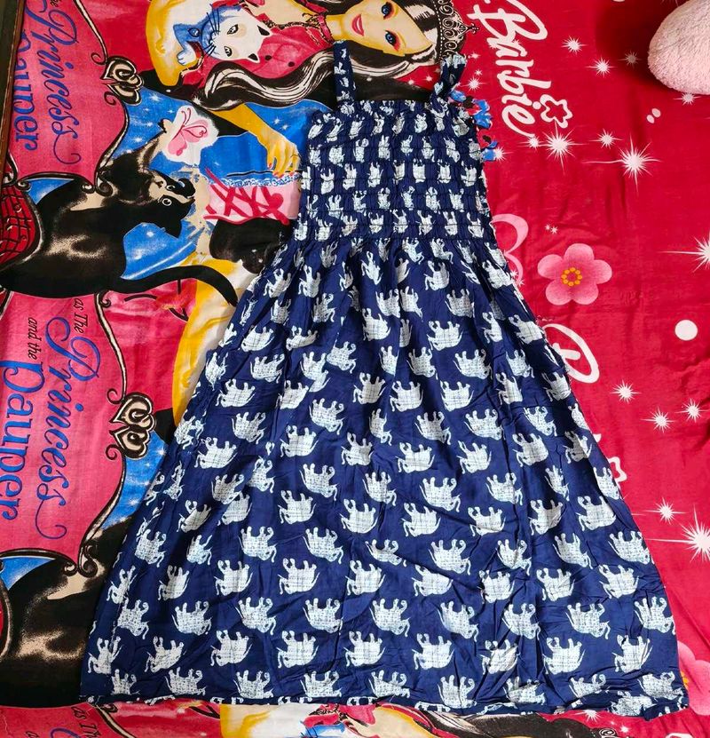 Charming Smocked Crab Print Maxi Dress