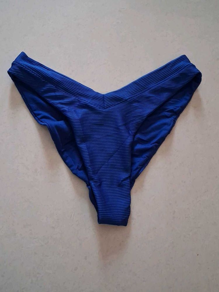 L Blue Textured Bikini Bottom