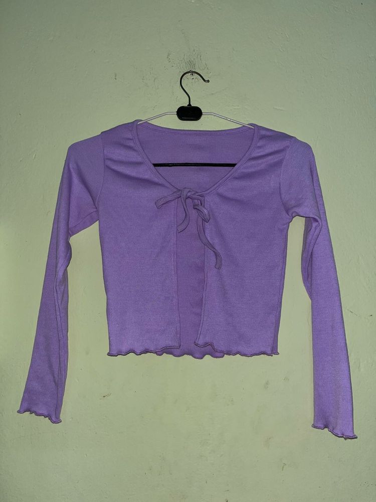 Cute Purple Tie-Front Cardigan