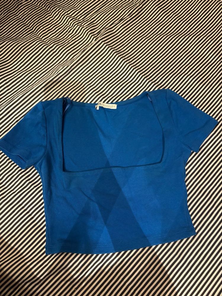 Zara Blue Square Neck Crop Top 🪼