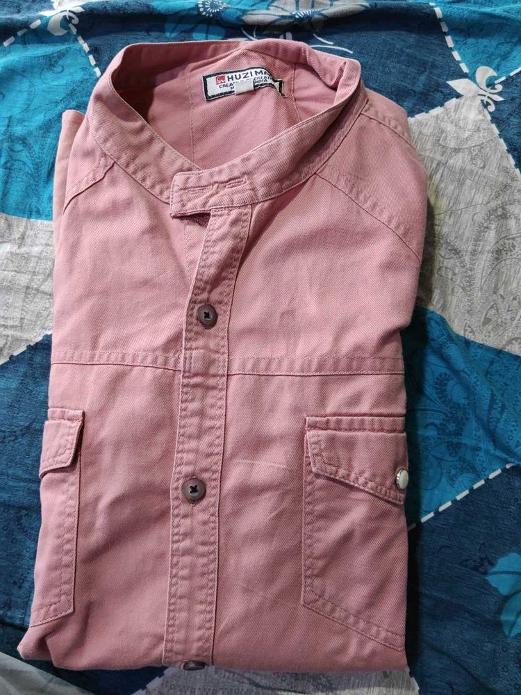 Men's Pink Band Collar Kurta