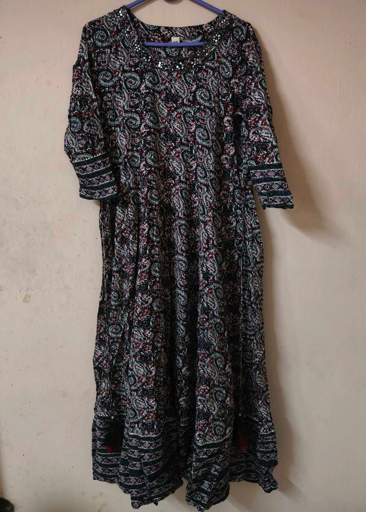 Elegant Printed Kurta with Embellished Neckline