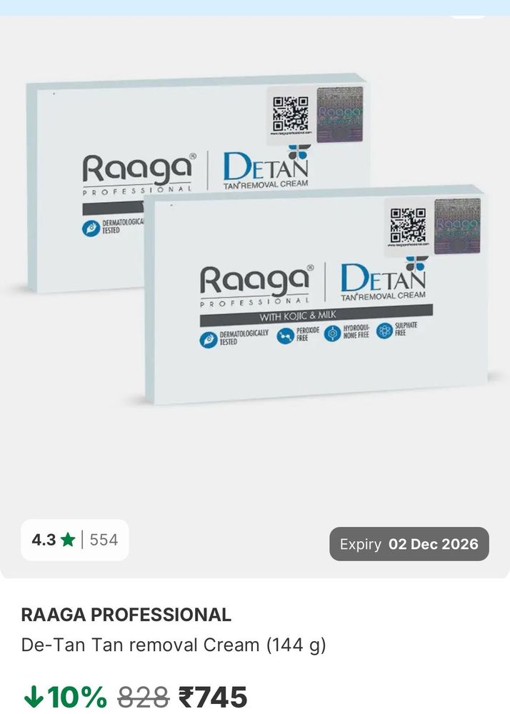 Raaga Professional De-Tan Cream