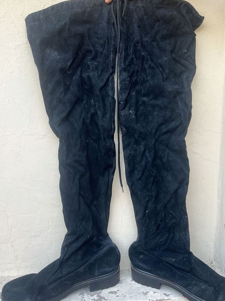 Black Suede Over-the-Knee Boots