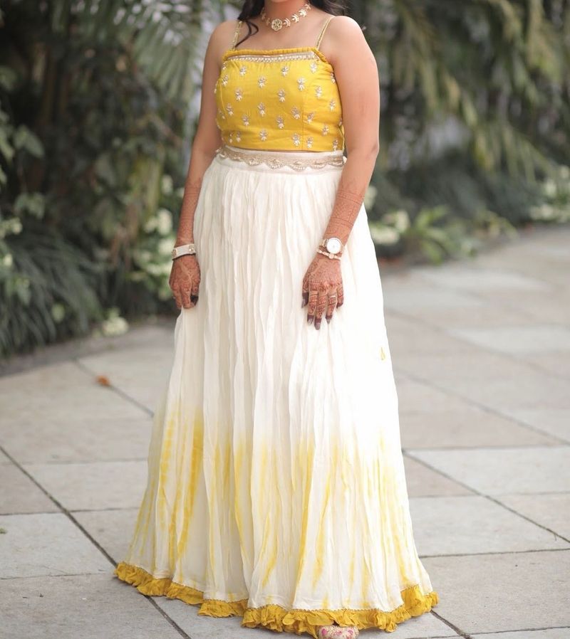 Yellow Designer Crop Top with tye dye Skirt