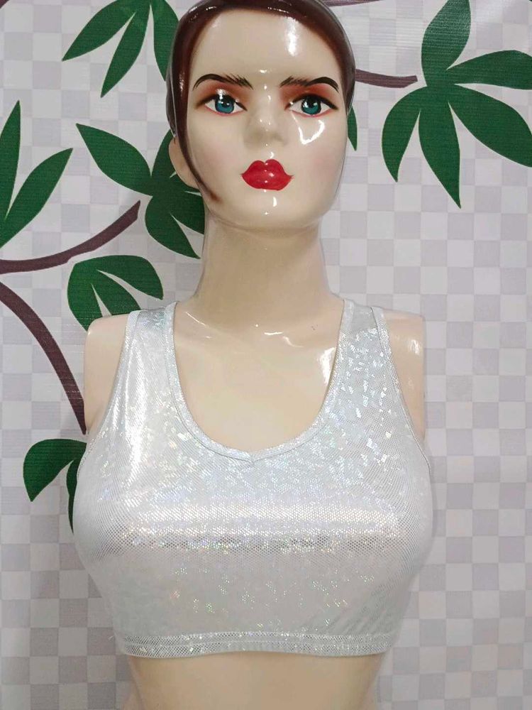 (1100)Silver Sparkle Crop Top