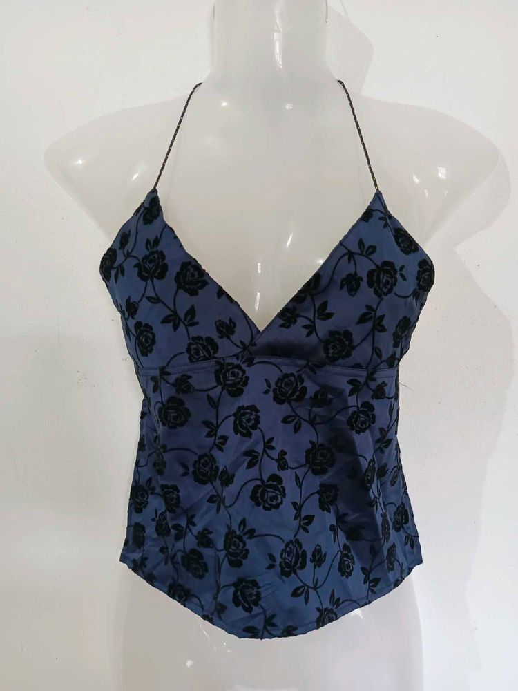 Blue floral halter neck top