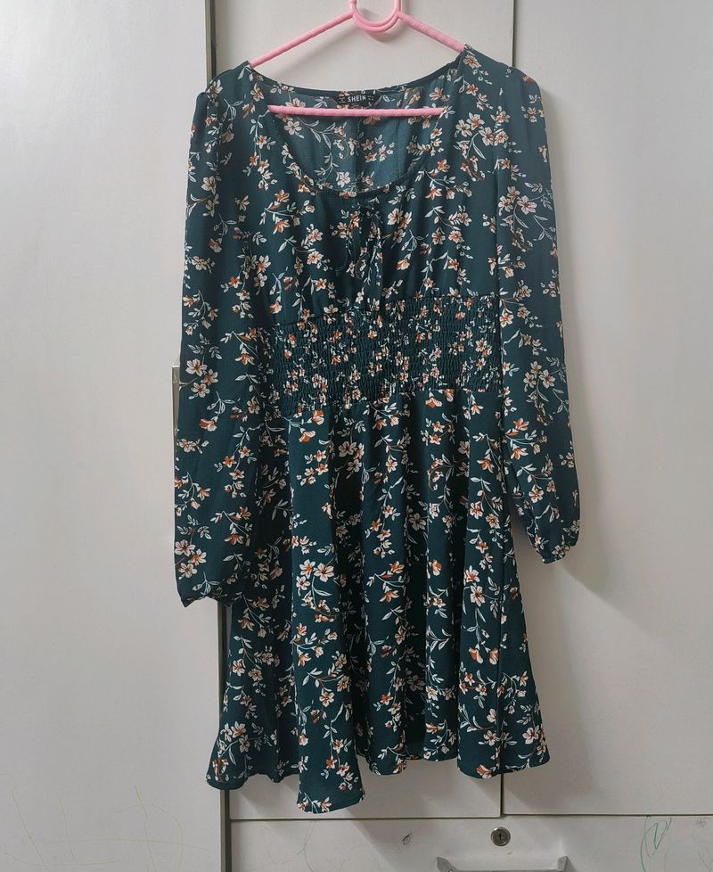 Green Printed Short Dress