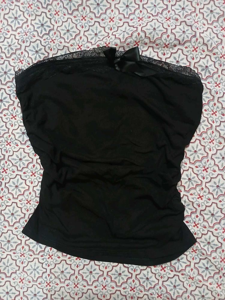 Black Savana Tube Top with Lace Trim
