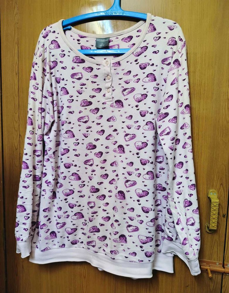 3xl - Cute Heart Print Long Sleeve Top
