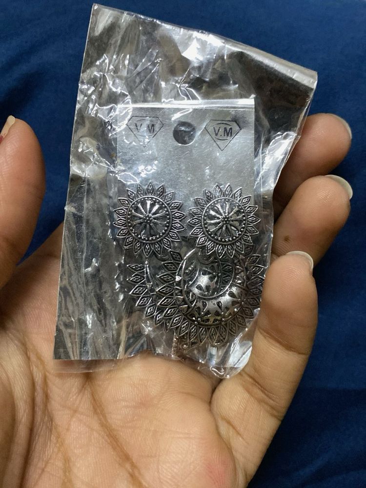 Oxidized Silver Jhumka Earrings