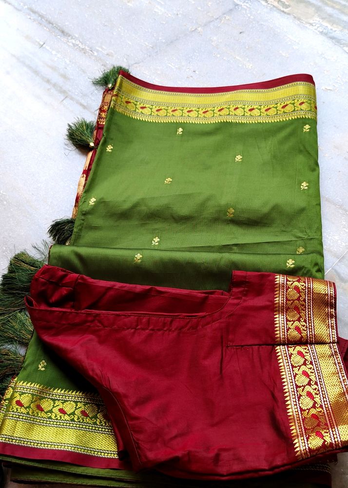 Peacock Design Saree With Stitching Blouse