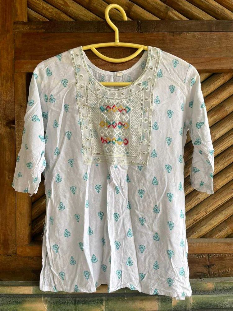 White Printed Kurta