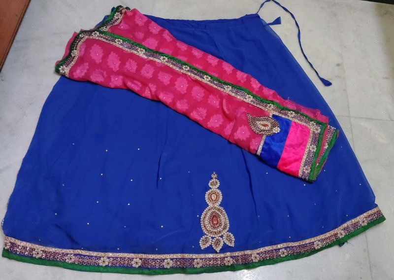 Beautiful Blue &amp; Pink Embroidered Lehenga Choli