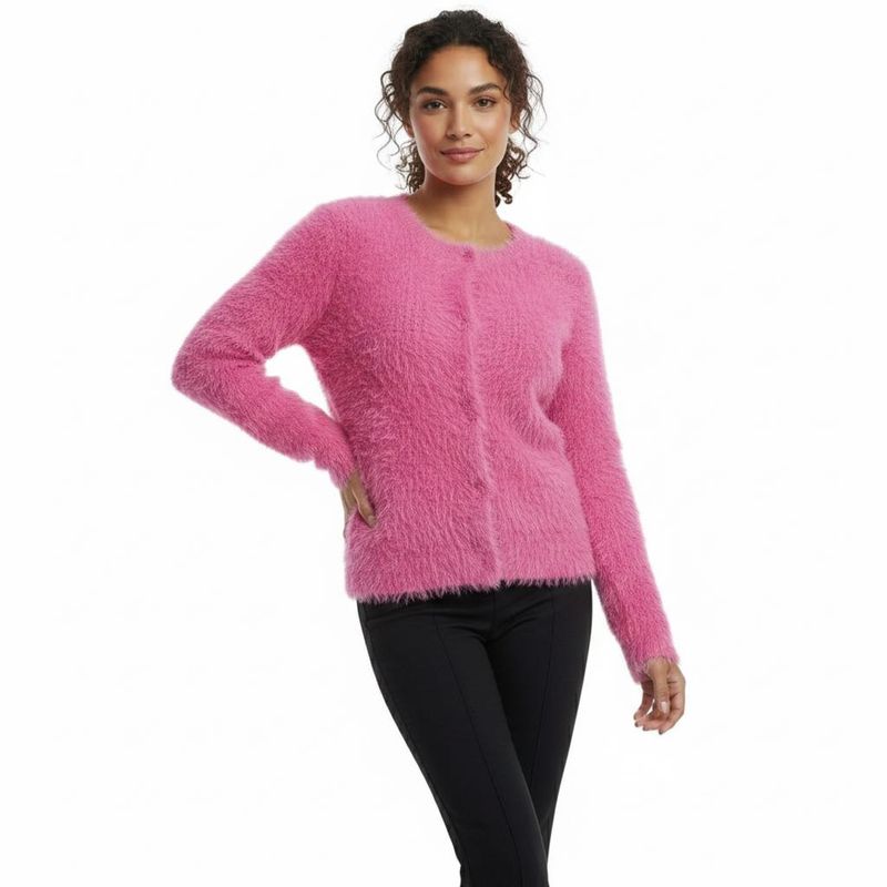 Fluffy Pink Knit Cardigan