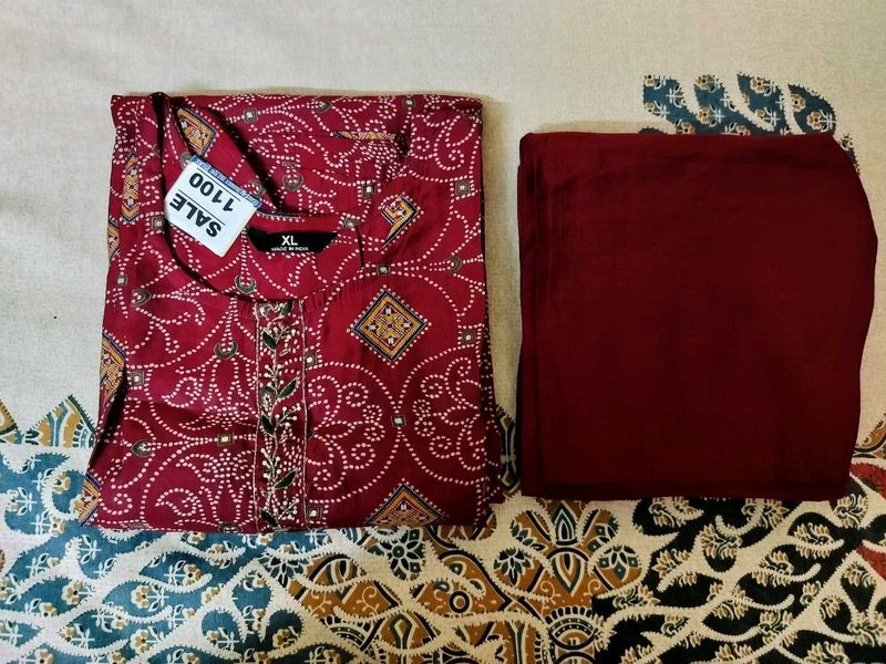Stylish Red Printed Kurta Set