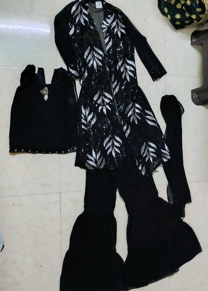 Stunning Black Sequined Kurta Set
