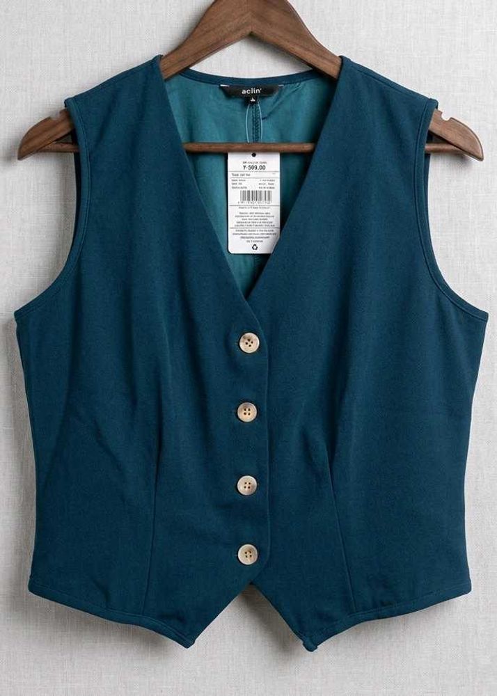 Teal Sleeveless Button-Down Top