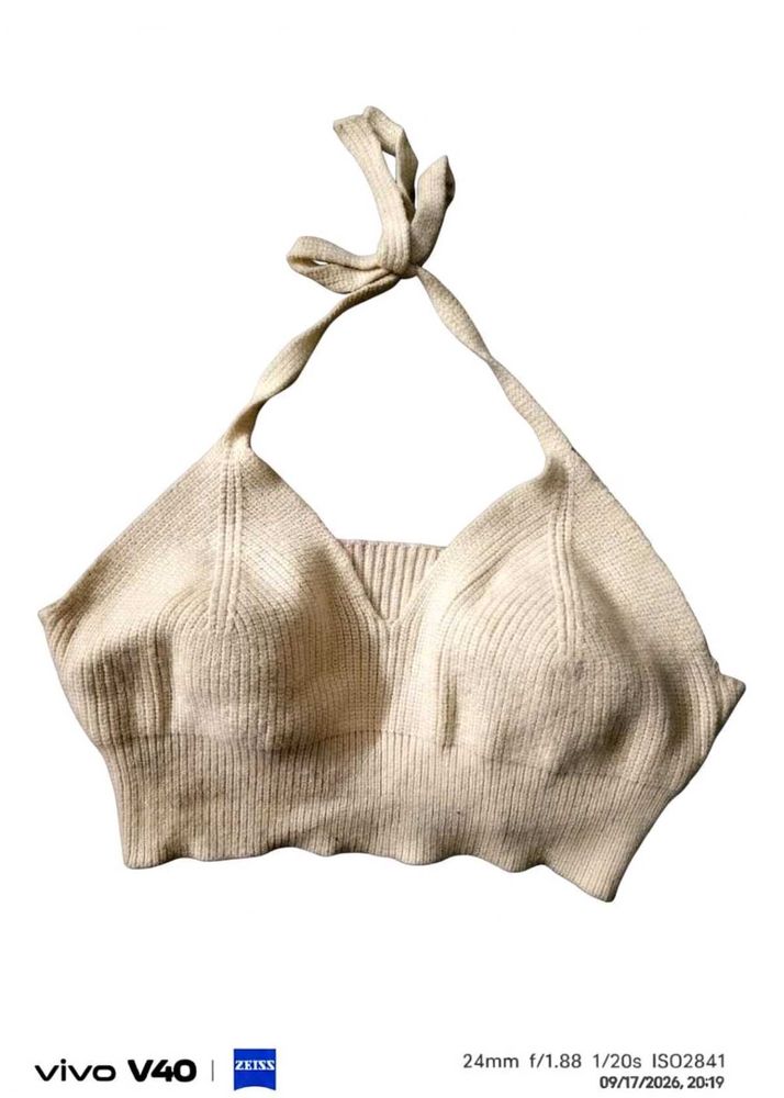Cream Knit Halter Neck Crop Top