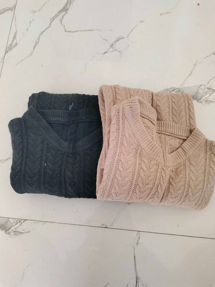 Cozy Cable Knit V-Neck Sweaters(combo offer 2)