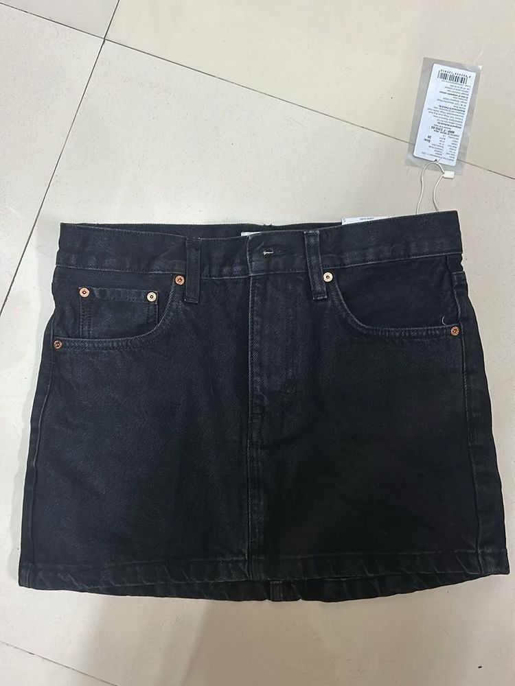 Black Denim Mango Mini Skirt