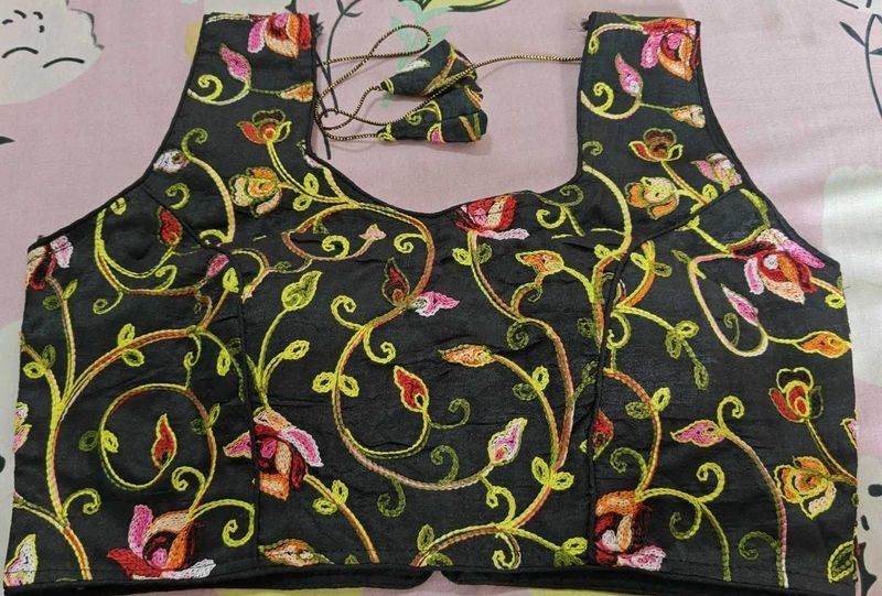 With sleeves Embroidered Black padded Blouse