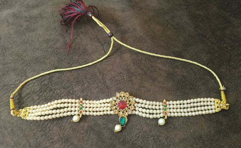 Elegant Pearl &amp; Stone Choker Necklace