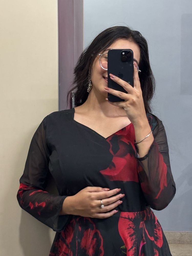 red and black anarkali suit