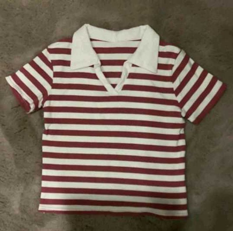 Striped Polo Neck Top