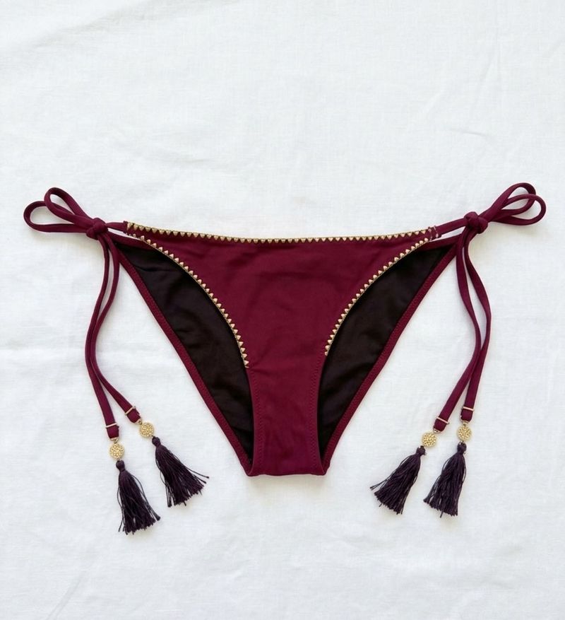 Maroon Bikini Bottom with Tassels