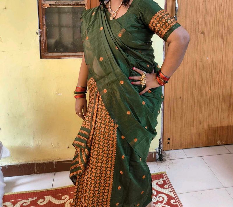 chador mekhla Elegant Green Saree