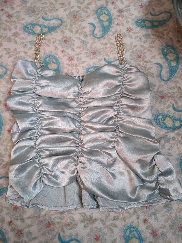 Satin Ruched Chain Strap Top