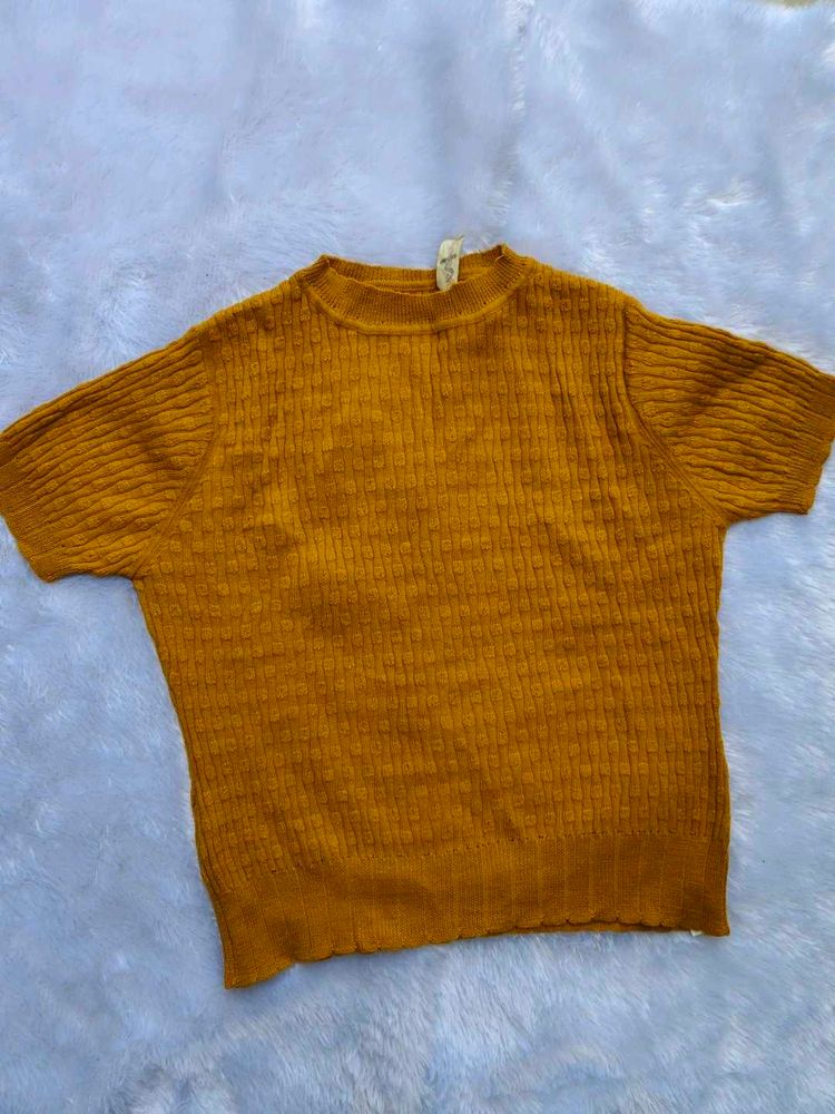 Mustard Yellow Textured Knit Top