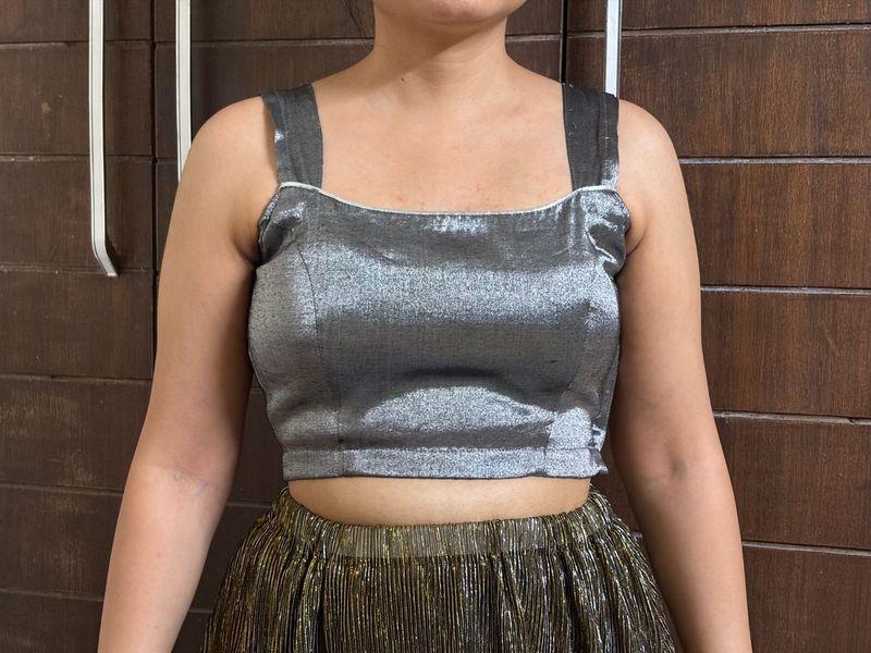Sparkling Silver Crop Blouse