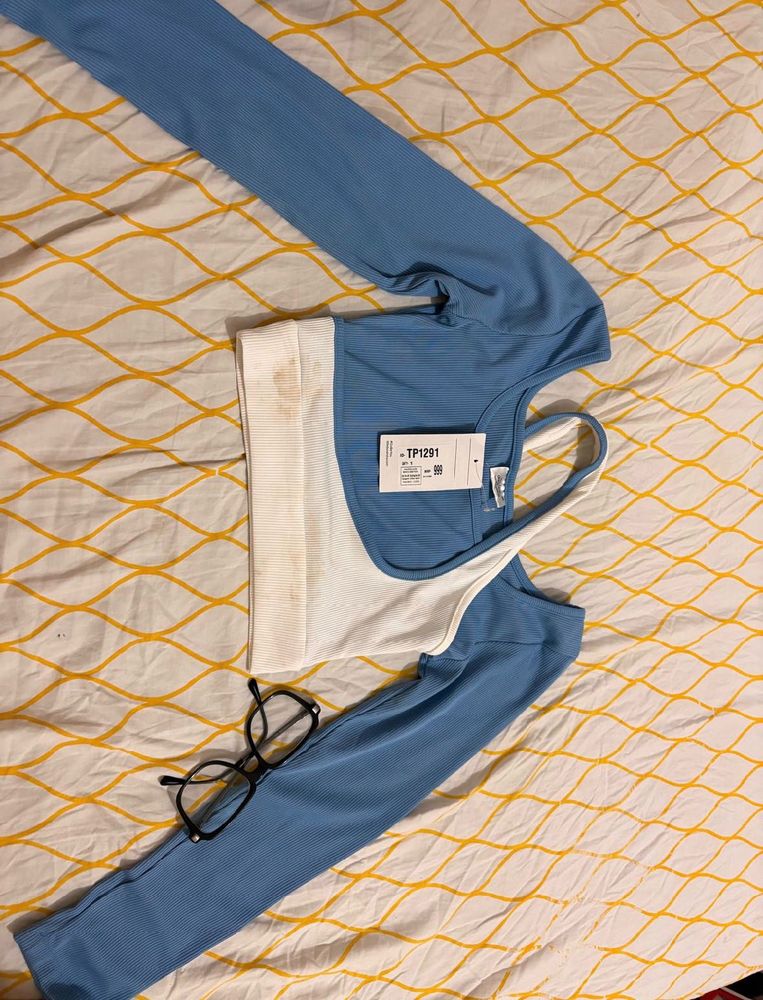 Ribbed Cropped Top with Long Sleeves