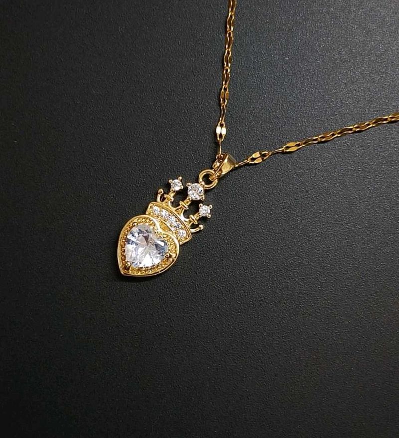 Anti Tarnish Heart Crown Necklace