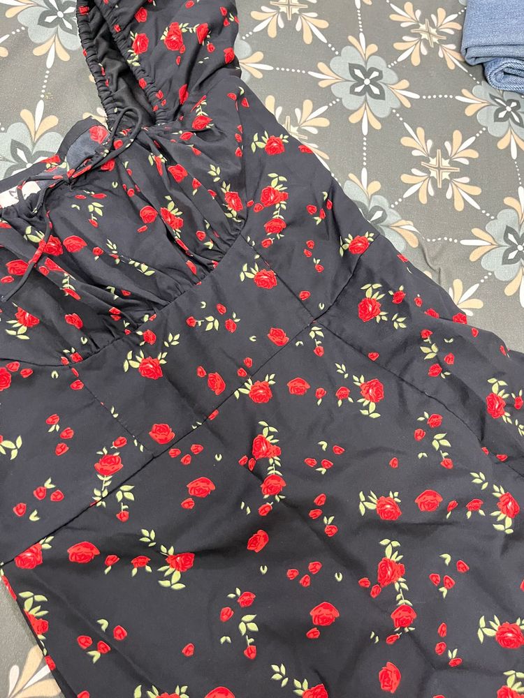 Black Floral Print Mini Dress