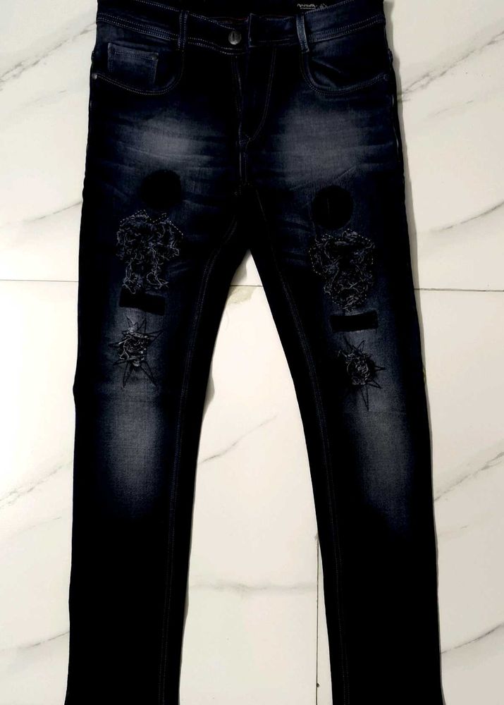 Stylish Dark Wash Ripped Jeans