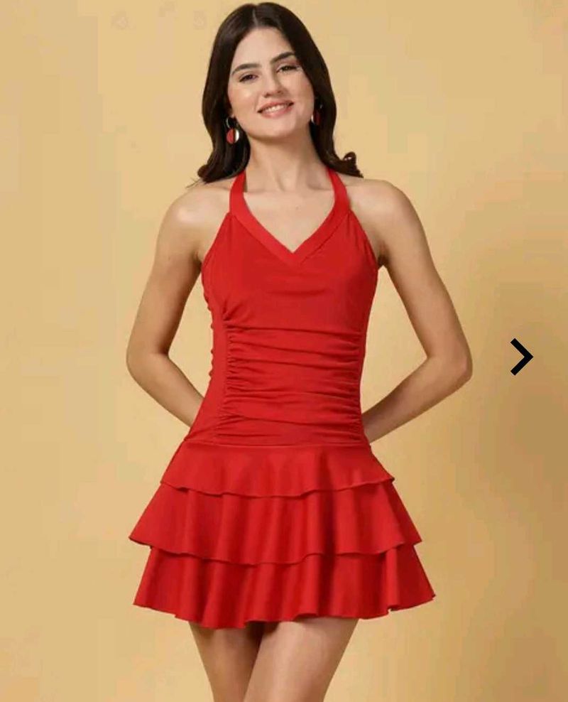 Red Ruffled Halter Swimsuit - XL Size - Brand New