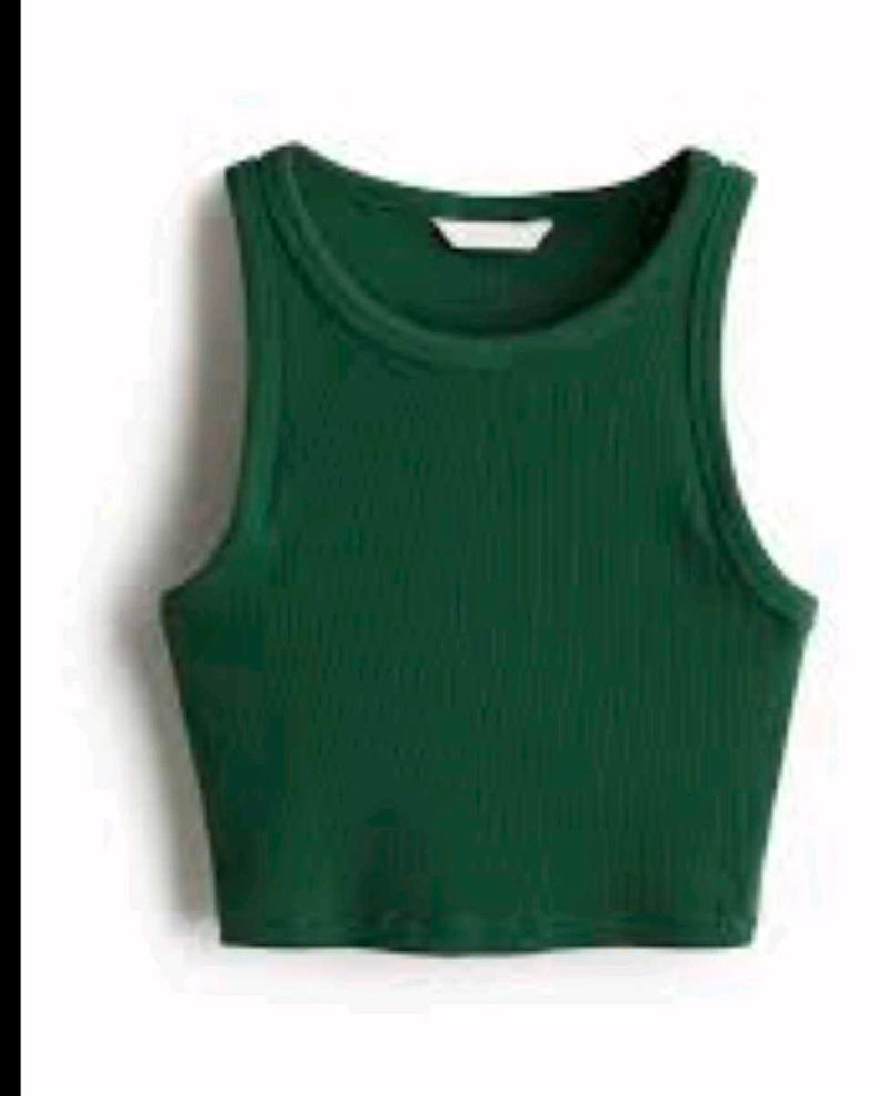 Ribbed Green Crop Tank Top