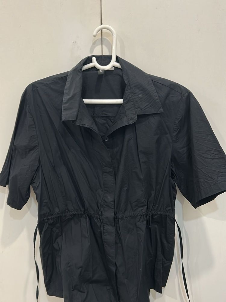 H&amp;m- worn only once- Black Drawstring Waist Shirt