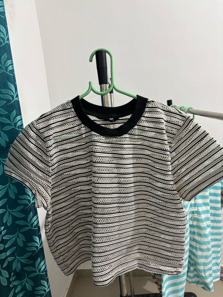 Chic Striped Mesh Top