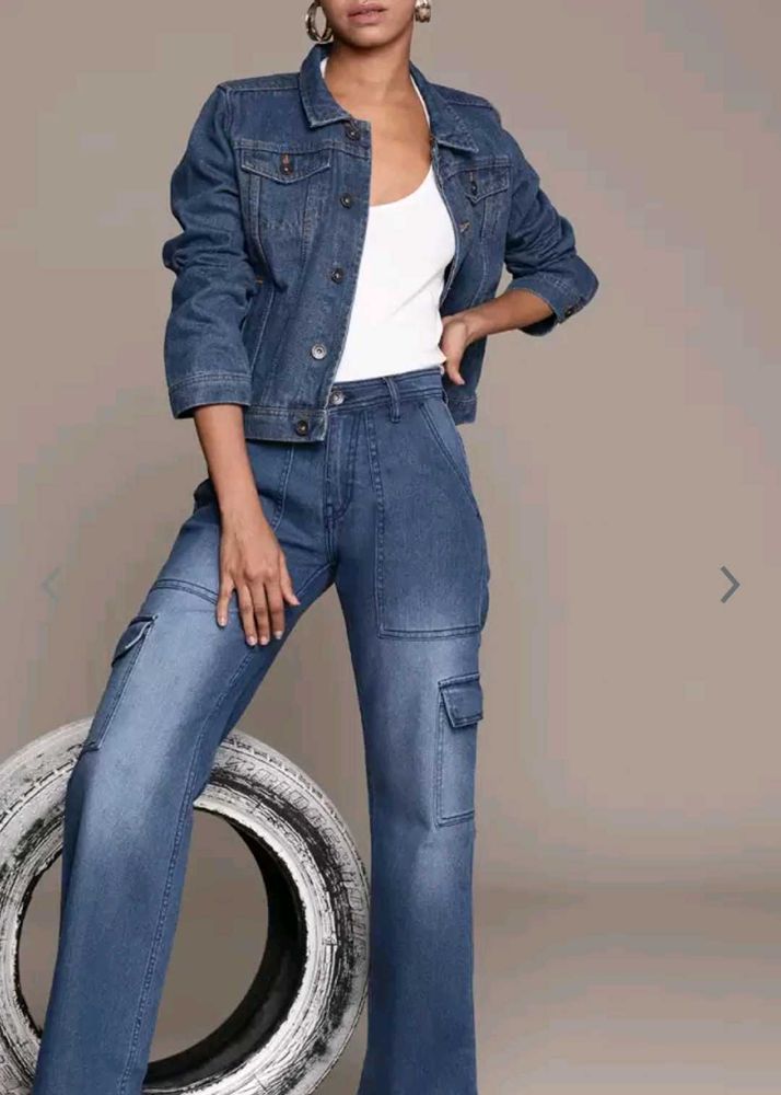 Trendy High-Waist Cargo Denim Jeans | Wide-Leg Fit