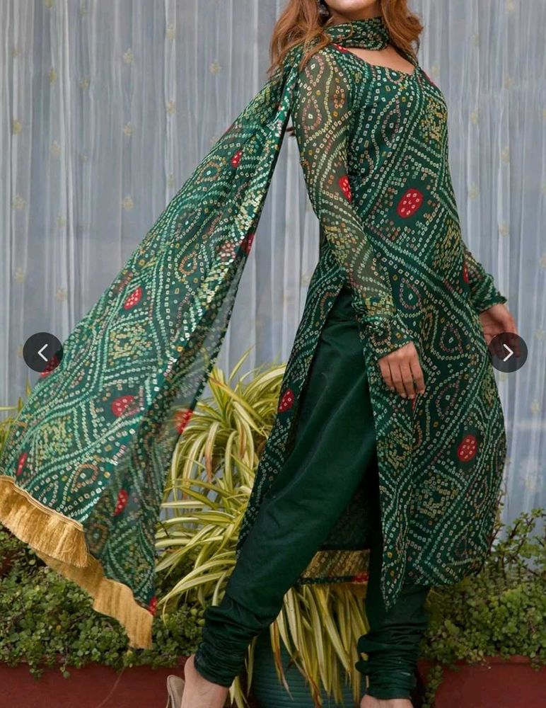 Green Bandhani Kurta Set with Dupatta