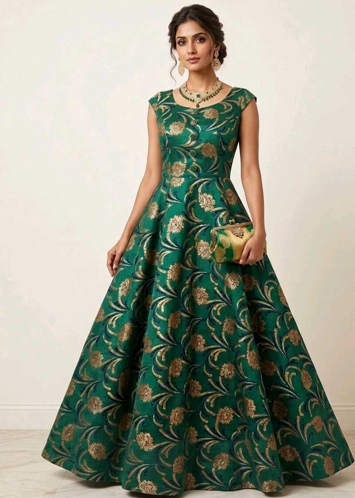 embellished dark green gown