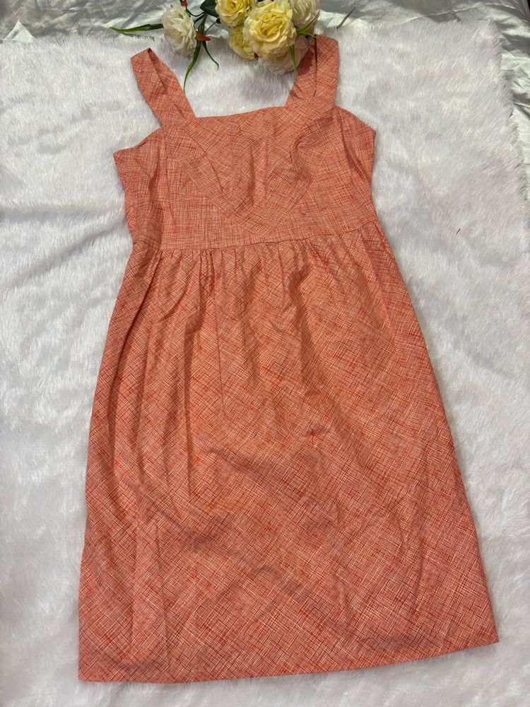 Coral Print Square Neck Dress