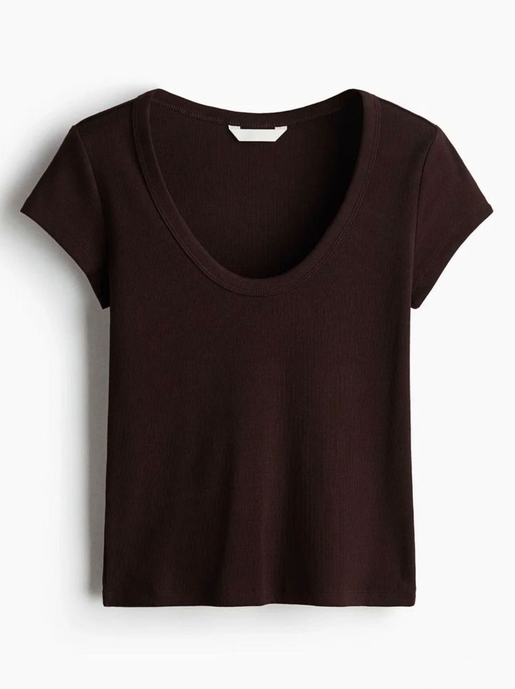 h&amp;m Ribbed Knit Scoop Neck T-Shirt