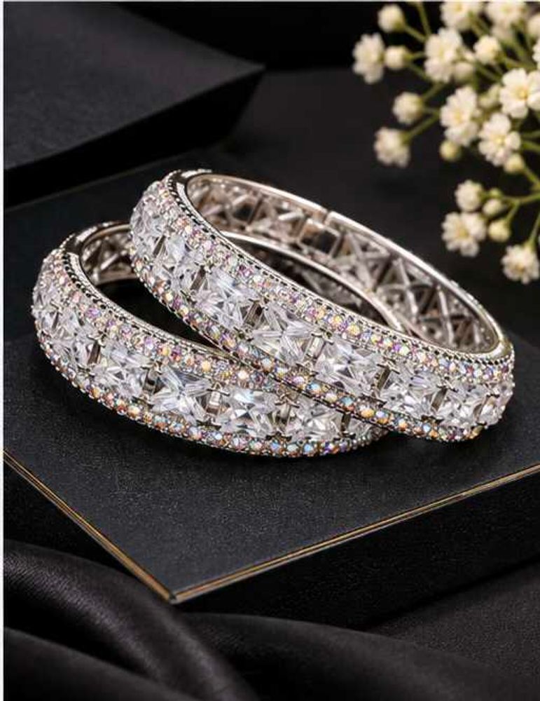Elegant CZ Bangles - Pair of 2