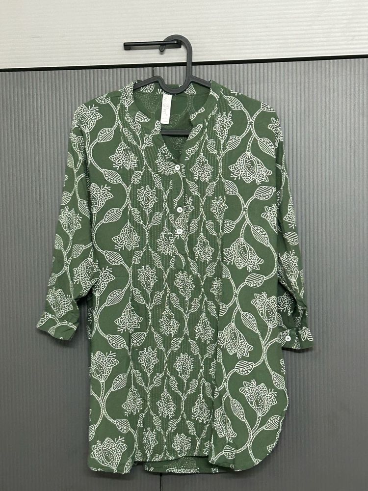 Green Floral Print Kurta